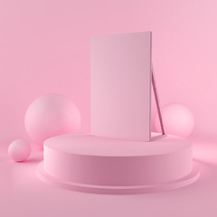 abstract pink color geometric shape background, modern minimalist mockup for podium display or showcase, 3d rendering.