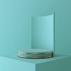 Scene design of 3d geometrical with modern minimalist mockup for podium display or showcase, 3d rendering.