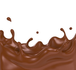 Chocolate or cocoa splash background, Include clipping path. 3d illustration.