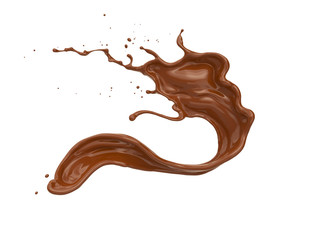 Chocolate or cocoa splash isolated on white background, 3d rendering Include clipping path.