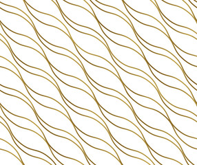Diagonal wavy lines, Seamless background, smooth bends, stripes. Pattern for fabrics, prints, websites, wrappers and backgrounds. Gold and white color. 
