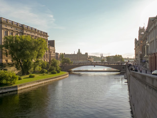 Fototapeta na wymiar River and bridge in Stockholm