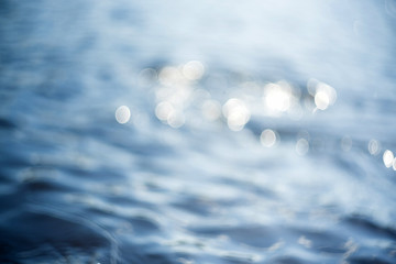 Naklejka na ściany i meble Natural bokeh blue blur view of water surface backgrounds.