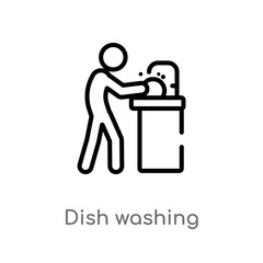 outline dish washing vector icon. isolated black simple line element illustration from activity and hobbies concept. editable vector stroke dish washing icon on white background