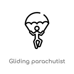 outline gliding parachutist vector icon. isolated black simple line element illustration from activity and hobbies concept. editable vector stroke gliding parachutist icon on white background