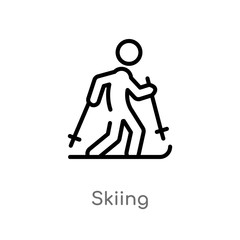 outline skiing vector icon. isolated black simple line element illustration from activity and hobbies concept. editable vector stroke skiing icon on white background