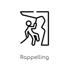 outline rappelling vector icon. isolated black simple line element illustration from activity and hobbies concept. editable vector stroke rappelling icon on white background