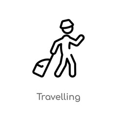 outline travelling vector icon. isolated black simple line element illustration from activities concept. editable vector stroke travelling icon on white background