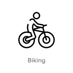 Fototapeta premium outline biking vector icon. isolated black simple line element illustration from activities concept. editable vector stroke biking icon on white background