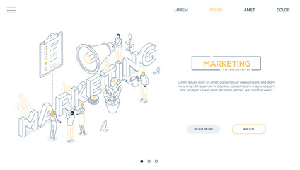 Marketing strategy - line design style isometric web banner