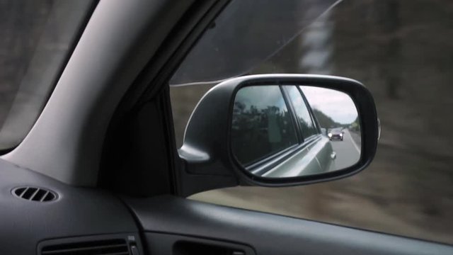 The right side mirror in a car