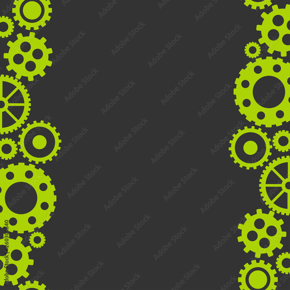 Wall mural Vector flat background with green gears on the sides on black background. eco friendly technology - Wall murals