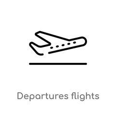 outline departures flights vector icon. isolated black simple line element illustration from airport terminal concept. editable vector stroke departures flights icon on white background