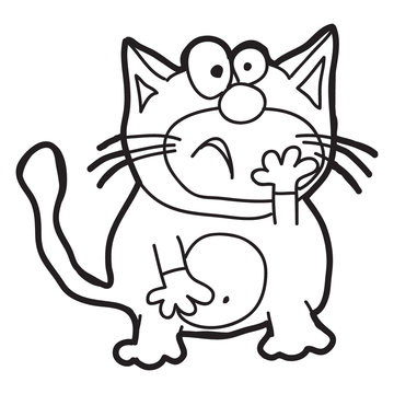 Cartoon doodle illustration of cartoon cat for coloring book, t-shirt print design, greeting card