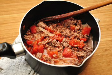 Preparing a Pan of Classic Italian Bolognese Sauce