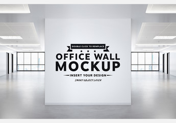 Blank Square Wall in Empty Office with Windows Mockup
