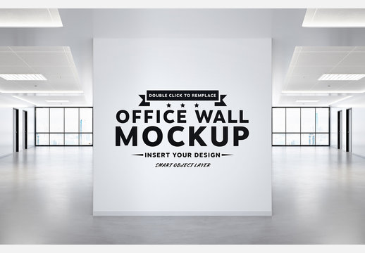 Blank Square Wall in Empty Office with Windows Mockup