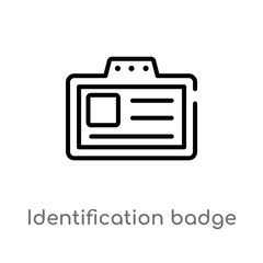outline identification badge vector icon. isolated black simple line element illustration from airport terminal concept. editable vector stroke identification badge icon on white background