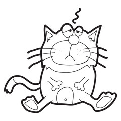Cartoon doodle illustration of cartoon cat for coloring book, t-shirt print design, greeting card