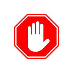 Stop sign or symbol icon. hand icon