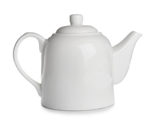 Porcelain teapot with handle isolated on white