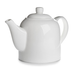 Porcelain teapot with handle isolated on white
