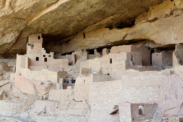 Archaeological site of Mesa Verde with old pueblo people cliff dwellings in Colorado