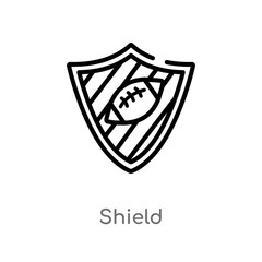 outline shield vector icon. isolated black simple line element illustration from american football concept. editable vector stroke shield icon on white background