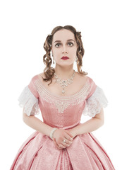 Young beautiful woman in medieval dress isolated
