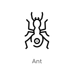 outline ant vector icon. isolated black simple line element illustration from animals concept. editable vector stroke ant icon on white background
