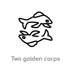 outline two golden carps vector icon. isolated black simple line element illustration from animals concept. editable vector stroke two golden carps icon on white background
