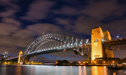 Sydney Harbor Bridge at night, city symbol, Australia