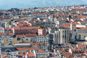 Fototapeta na wymiar Aerial view of Lisbon skyline on a sunny day, Portugal
