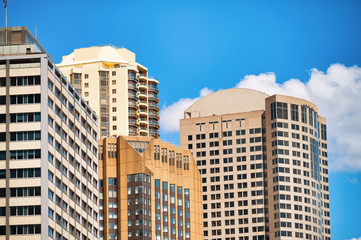 Fototapeta premium Skyward view of Downtown Sydney buildings, Australia