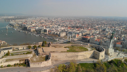 Aerial view of Budapest skyline and City Citadel