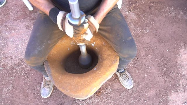 Crushing Of Coffee Beans.
