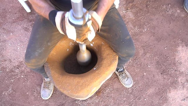 Crushing Of Coffee Beans.