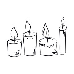 Burning candles hand drawn illustrations set
