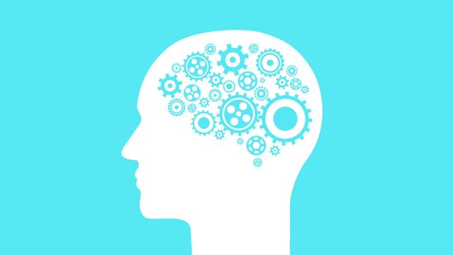 Minimal motion design animation. Brain creating new ideas - concept of cogs and gears spinning animation. Seamless looping animation.