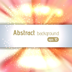 Rays background with place for text. Abstract motion blur background with power explosion. Vector illustration. White, orange colors.