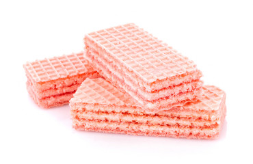 wafers with strawberry isolated on white background