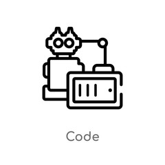 Fototapeta premium outline code vector icon. isolated black simple line element illustration from artificial intelligence concept. editable vector stroke code icon on white background