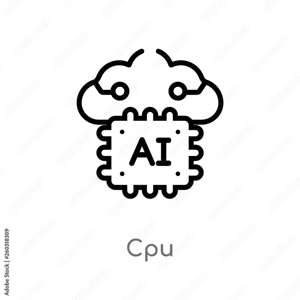 Poster outline cpu vector icon. isolated black simple line element illustration from artificial intelligenc