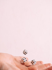 Classic play board game dices in hand. Toning