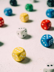 Color classic dices cubes. board game background