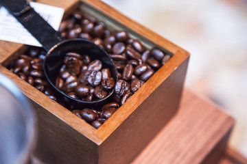 Fresh roasted aromatic coffee beans close up view