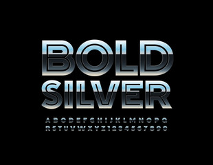 Vector Bold Silver Alphabet Letters and Numbers. Font for Fashion Marketing design 