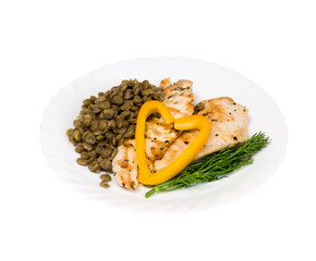 grilled chicken fillet on white plate