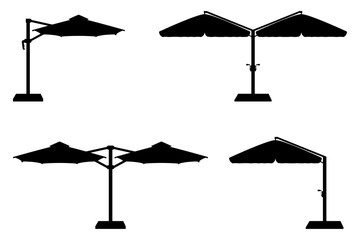 large sun umbrella for bars and cafes on the terrace or the beach black outline silhouette vector illustration © kontur-vid