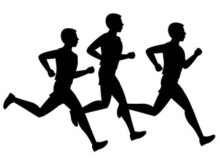 Fototapeta na wymiar Running or jogging vector male silhouettes isolated on white background. Illustration of runner body people silhouette